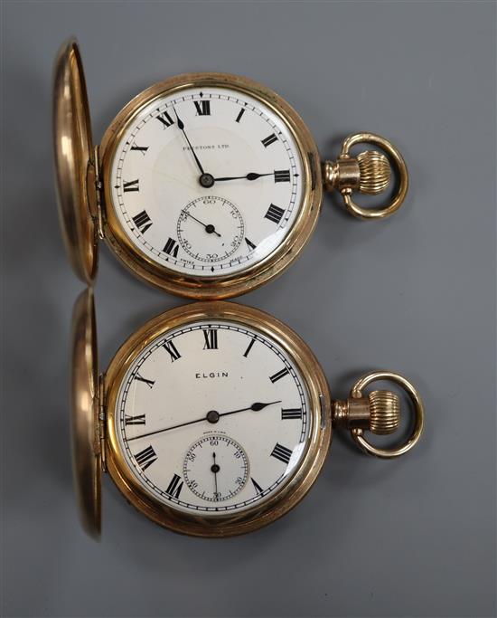 Two hunter pocket watches in gold plated cases, Elgin and Prestex